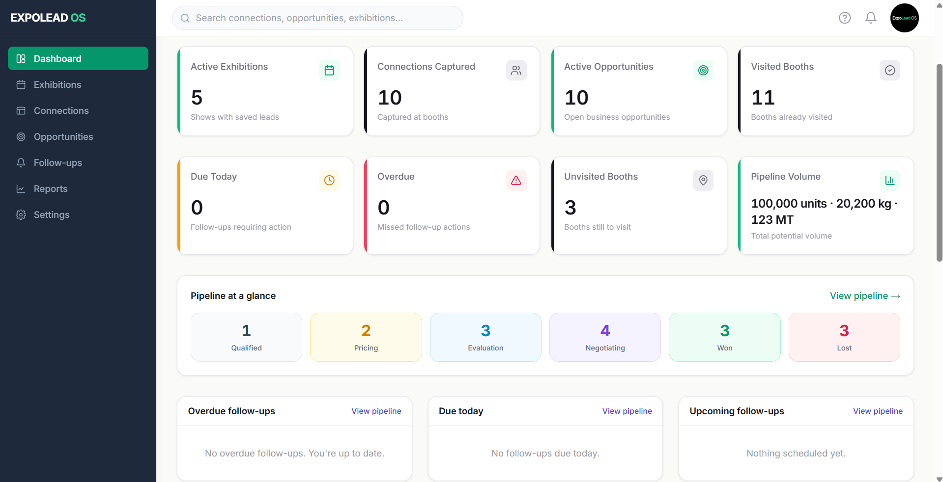 ExpoLead OS dashboard